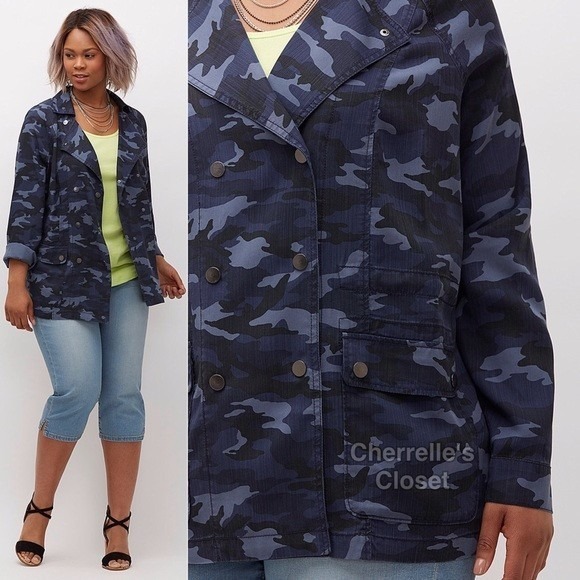 Lane Bryant Jackets & Blazers - Lane Bryant Camo Anorak Jacket Blue Lyocell Military Grunge Plus Size 18/20 2X